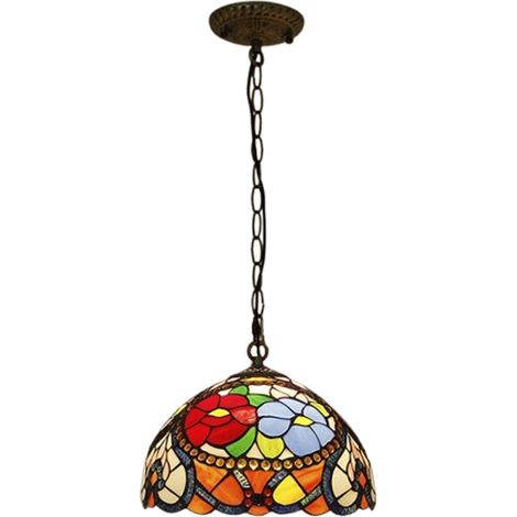 LEDANDER 30CM Lustre en verre Tiffany de style rétro européen, luminaire de luxe, idéal pour la maison, le restaurant, l'hôtel, le café, le bar ,E27/220v (1/5)