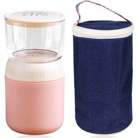 1 Gobelet isotherme,Acier inoxydable 304,Bol plastique PP,Couvercle étanche,Silicone,Transport école sport (1/5)