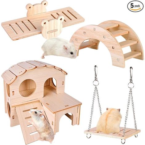 Wooden Hamster Toys, Hamster Chew Toys, Chew Toys Set, Wooden Toys Accessory for Small Animals for Rabbit, Hamster, Mouse, Gerbil, Guinea Pig (1/5)