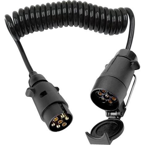 Câble spiralé d'extension de remorque à 7 broches de 3 m avec connecteur de prise d'adaptateur de remorque 12 V 7 broches Câble adaptateur pour voiture caravane (1/5)