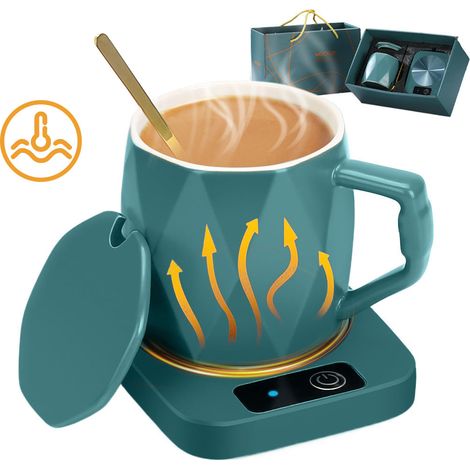 Mug chauffant Noonedibs, compatible induction, avec support chauffant intelligent, bouton tactile et fermeture automatique, 350 ml, vert