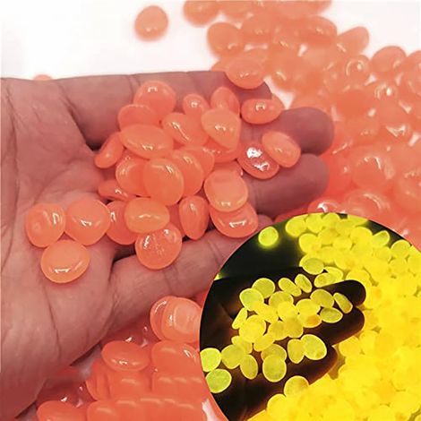 Lot de 300 galets lumineux multicolores pour décoration d'aquarium, galets fluorescents pour terrarium, jardin, allées, terrasse, pelouse, chambre d'enfant, plantes Orange (1/5)
