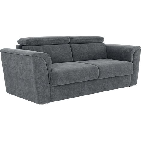Divano letto 3 posti express in tessuto testurizzato grigio antracite Letto a doghe larghe 140 cm Materasso 18 cm - RIZORA (1/5)