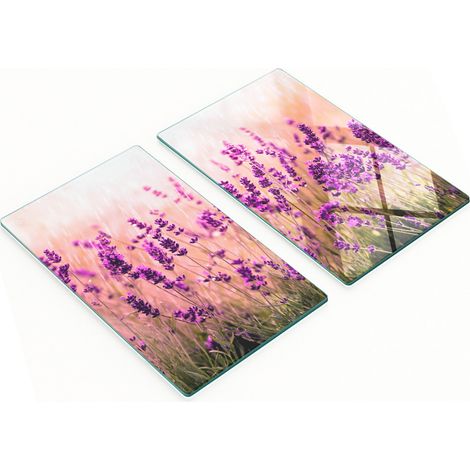 Tableros decorativos multifuncionales de vidrio con estampado de lavanda, 2x30x52 cm.