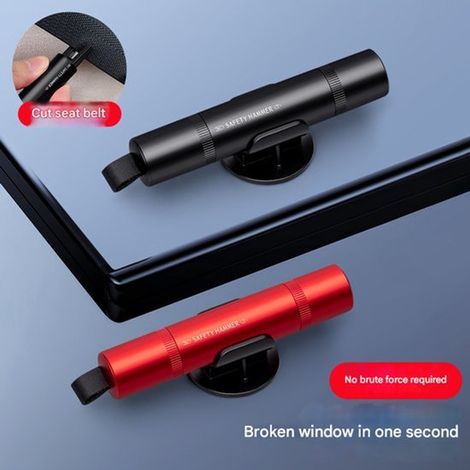 Juego de 4 piezas: Rompeventanas de coche, cortador de correas, rompeventanas de emergencia (con cristal de prueba), rojo y negro.