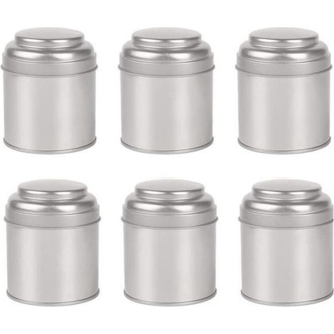 Boîte À Thé - Métal Argent - Double Couvercle Hermétique - 75 x 90 mm - Pour Thé Café Sucre - Lot De 6 (1/4)