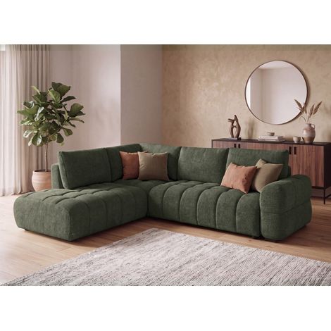 Canapé d'angle convertible avec coffres en velours texturé vert (1/5)