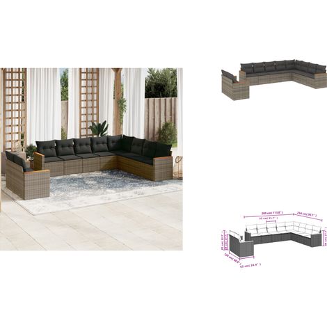 10-tlg. Garten-Sofagarnitur mit Kissen Grau Poly Rattan - Gartenmöbel - Outdoor Möbel - Rattan Sofa - Lounge Set - Esstischgarnitur (1/3)