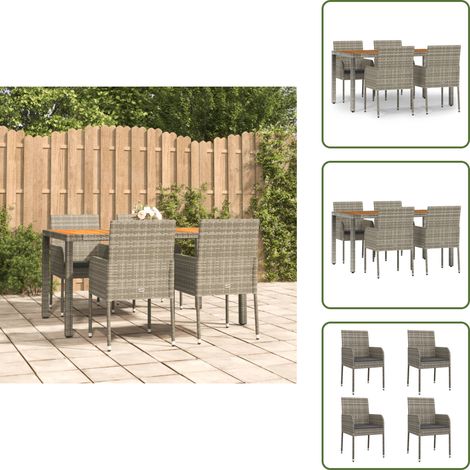 5-tlg. Garten-Essgruppe mit Kissen Grau Poly Rattan - Gartenmöbel - Essgruppe - Outdoor Möbel - Gartenset - Rattan Gartenmöbel (1/5)