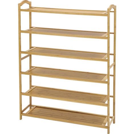 Youyijia 6 Tier Shoe Rack,Bamboo Shoe Storage,Storage Rack,Display Stand, Shoe Shelf For Hallway,Living Room Bathroom Bedroom Natural 80x23x107cm (1/5)