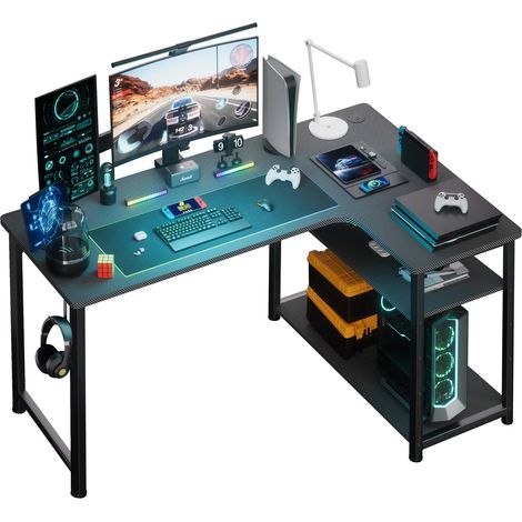 Bureau Gamer d’Angle 100 cm, Table PC en L avec Étagère de Rangement, Bureau Informatique pour Maison et Bureau (1/5)