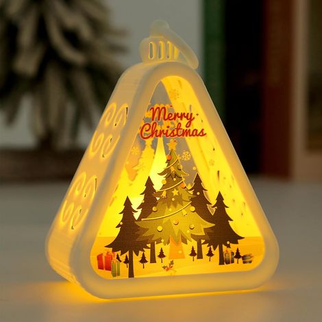 Lanterne-bougie de Noël, veilleuse portable à piles avec motifs de bonhomme de neige et de Père Noël, décoration de table style vintage, cadeau pour grand-mère (sapin de Noël blanc) (1/3)