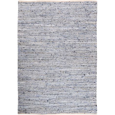 Tapis Atlas Tissé Main en Coton et Cuir Recyclés Blanc et Bleu 160 x 230 cm - PANGIVO (1/2)