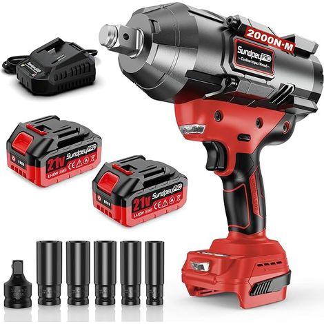 3/4" 21V Wireless Impact Wrench with 2 x 4.0Ah Batteries and Quick Charger, Impact Wrench with 5 Impact Sockets (17/19/21/22/24mm) and 3/4" to 1/2" Adapter (1/5)