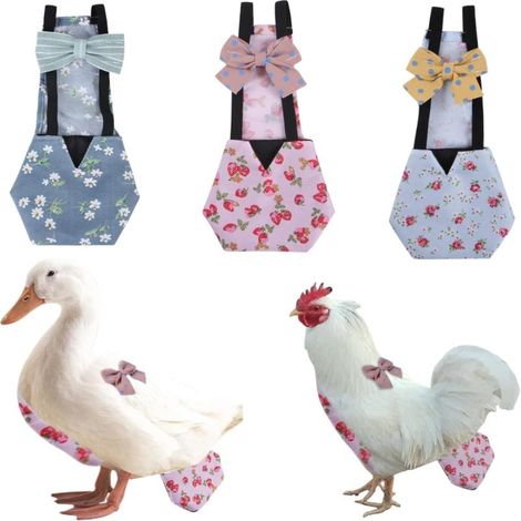 Couches réutilisables pour poules, imperméables et lavables avec nœuds papillon (3 pcs - Motif floral, petite) (1/5)