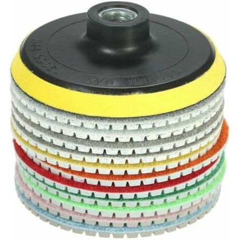 Disque diamant pour meuleuse 11 pièces 4 pouces diamant tampons de polissage humides disque de meulage + 1 tampon de support pour granit marbre pierre carreaux de céramique béton, (1/4)