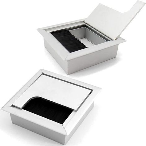Passe-câbles Passe-câbles Passe-câbles pour bureau Gestion des câbles Bureau avec joint à brosse – Lot de 2 boîtes de 80 x 80 mm en alliage d'aluminium pour bureau/bureau/plans de travail (1/5)