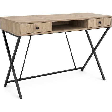 Computertisch Schreibtisch Industrial Eiche Sonoma CROSSLINE 120 cm 2 Schubladen 1 Ablage Schwarze Beine (1/5)