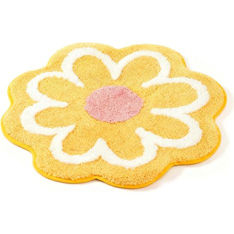 CCYKXATapis de bain rond à fleurs,tapis de salle de bain, cuisine et salon,tapis doux et antidérapant à motifs floraux,adapté à un usage domestique (Jaune) (1/5)