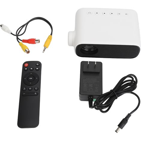 Mini-projecteur LED 1080P, projection 50 à 150 pouces, télécommande incluse, projecteur domestique pour famille et bureau, prise américaine 100-240V, blanc (1/5)