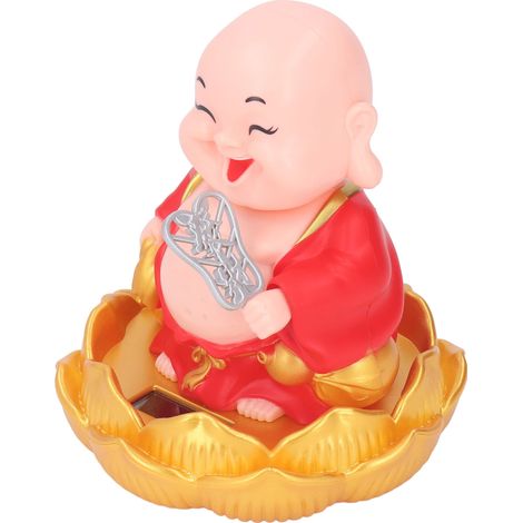 Bouddha Maitreya souriant et hochant la tête, jouet solaire automatique pour tableau de bord de voiture, rouge (1/5)