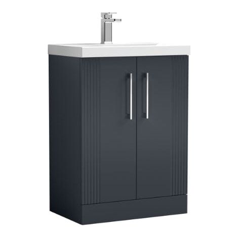 Nuie Deco Satin Soft Black 600mm 2 Door Vanity Unit and Curved Ceramic Basin - DPF1425G (1/5)