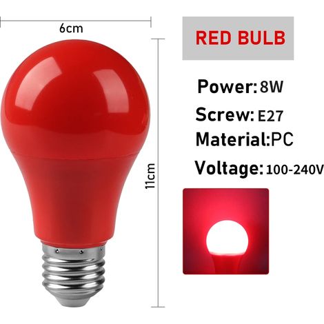 Ampoules LED E27 rouges (lot de 10) pour éclairage de scène, couleur, sans scintillement. (1/2)