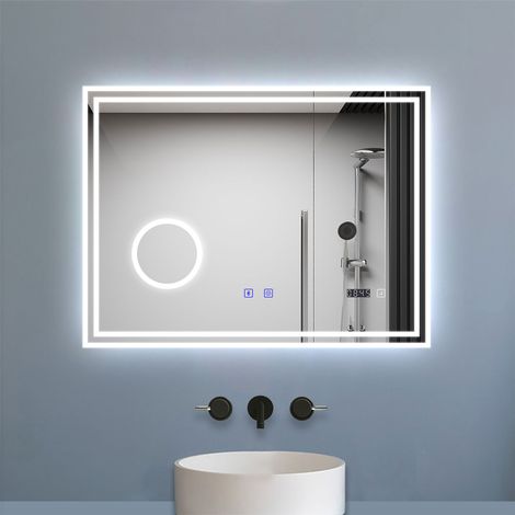 Aica Miroir salle de bain LED 100x60cm 3 colours + Dimmable + 3x Loupe + Bluetooth + Horloge + Mémoire + Anti-Buée