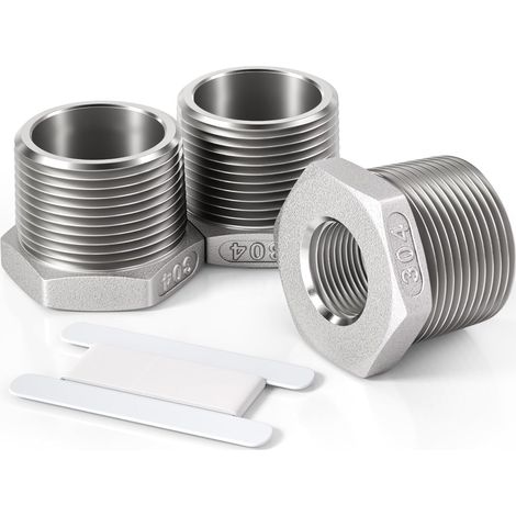 3 Pcs 1/2" mâle vers 1/4" femelle Raccord réducteur à douille hexagonale en acier inoxydable, filetage BSP, pour le raccordement de tuyaux - 1/2"M X 3/8"F (1/5)