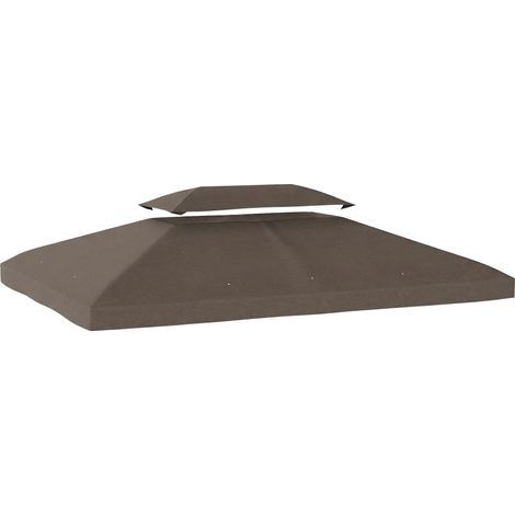 Outsunny techo de repuesto para cenador 4x3 m con techo doble, orificios de drenaje y protección UV, solo toldo de recambio para pabellón, marrón
