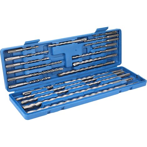 Coffret de 20 pièces comprenant un marteau perforateur SDS, un burin et une boîte à outils bleue (1/5)