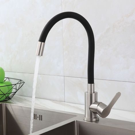 Grifo mezclador de cocina con manguera de silicona giratoria de 360° flexible y maleable, fabricado en acero inoxidable. Grifo mezclador de cocina (manguera no incluida). (1/4)