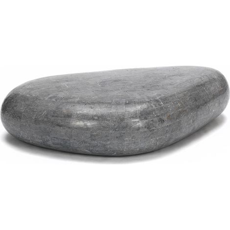 Tavolino Sasso Big in Pietra Fossile Gray Stone - Design moderno con base e top in compensato marino rifinito a mano - 123x74 cm (1/4)