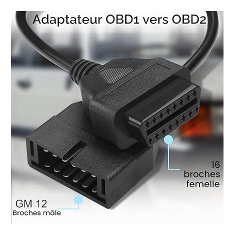 OBD1 to OBD2 Adapter GM 12 Pin Male to Female 16 Pin OBDII Diagnostic Cable OBDII Diagnostic Cable Car Engine Scanner Connector Error Code Reading Tool 16 Inch (1/4)
