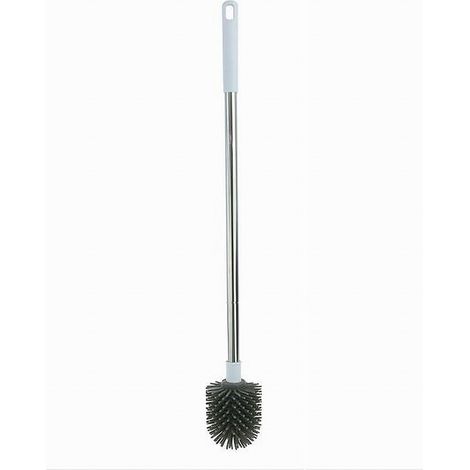 TRADE SHOP - Scopino Wc Spazzola Bagno Setole In Silicone Manico Acciaio Plastica Lungo 87623 -