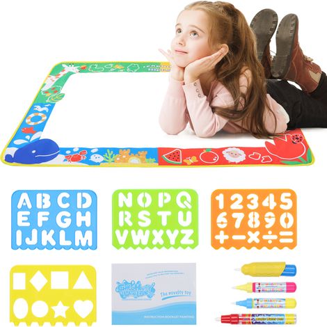 Tapis d'écriture et de peinture pour tout-petits avec 4 stylos magiques et 4 moules à dessin (1/5)