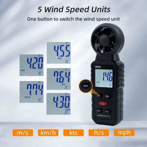 3 en 1 Anémomètre Numérique Portatif, Mesure de 0 à 45 m/s pour la Vitesse du Vent, la Puissance du Vent ENVIRONNEMENT (ANEMOMETRE (1/5)