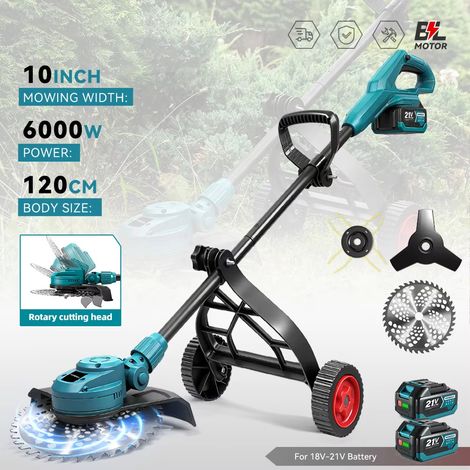 Tondeuse électrique 10 pouces brushless avec 2 batteries, 6000W, pliable, compatible Makita 18V