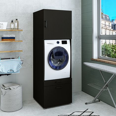 Roomart S2 Waschmaschinenschrank 67 cm, Schwarz-Eiche