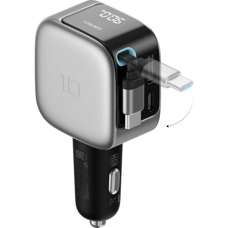 90W 3 en 1 Chargeur Allume Cigare USB-C Rétractable avec Écran LED, Moniteur puissance/tension, Chargeur Voiture Charge Rapide PD 3.0, pour 17/16, 15 (1/5)