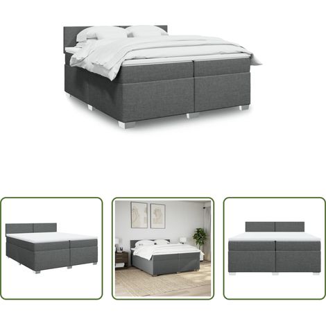 vidaXL Surmatelas - Sommier à lattes de lit avec matelas Gris foncé 200x200cm Tissu (1/5)