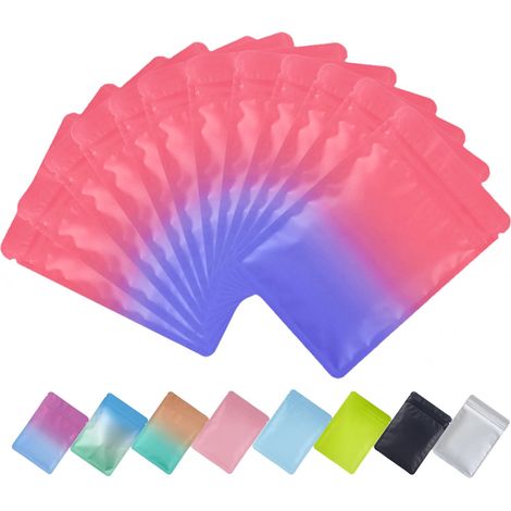 100 Sachets Zip, Pochettes Mylar, Aluminium Intérieur, Hermétiques, 9x16 cm, Rose Violet, Alimentaire