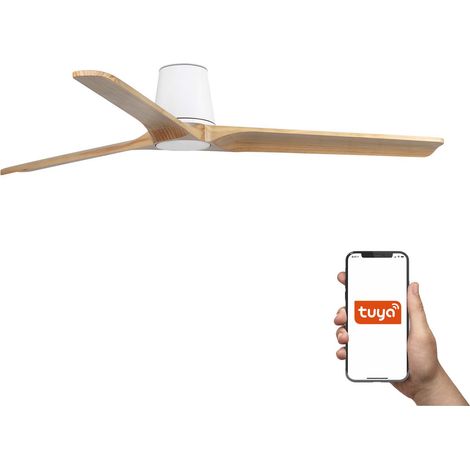 Faro Heywood Tub Grand ventilateur de plafond à 3 pales, blanc mat, pin, système intelligent Tuya (1/2)