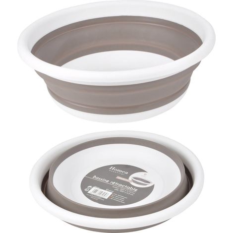 Bassine rétractable en plastique et silicone - 9L - Blanc et taupe - D 37 x H 13 cm - Livraison gratuite (1/4)