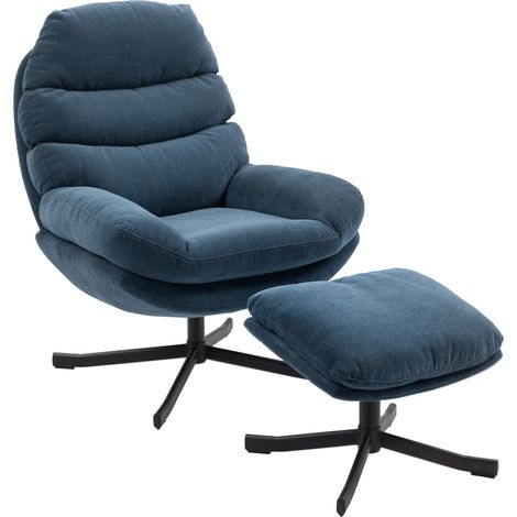 Relaxsessel mit Hocker Sessel Loungesessel mit Chenille-Stoff, Modern Fernsehsessel, 78 x 93 x 100 cm, Blau (1/5)