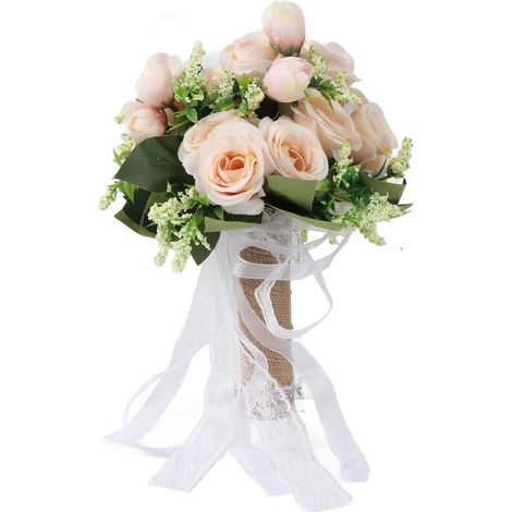 Bouquet de mariée artificiel, naturel, moderne et magnifique, composé de fleurs couleur champagne, idéal pour les photos de mariage. (1/5)