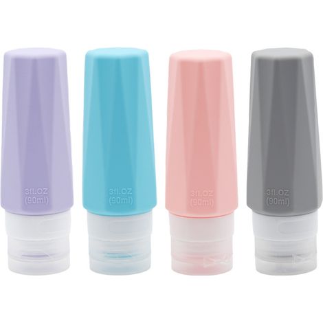 4 Stück Silikon Reiseflasche, Auslaufsicherer Reisebehälter 90ml, Nachfüllbare Leere Reiseflasche mit Aufbewahrungstasche, für Shampoo, Kosmetik, Lotion