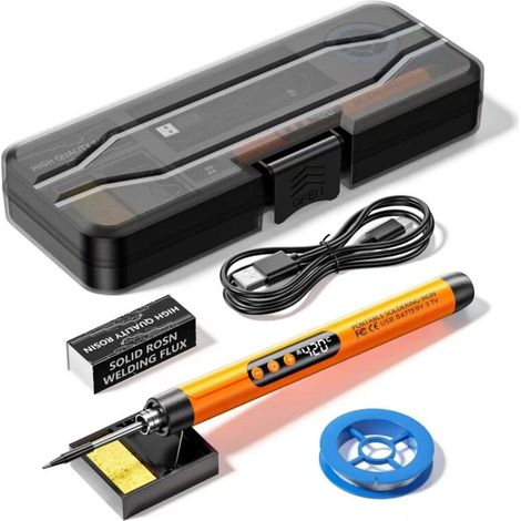 Kit fer à souder orange avec mini-écran numérique et cordon de recharge USB sans fil pour la réparation d'appareils électroménagers (1/5)