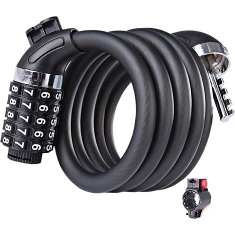 Candado para bicicleta con protección por contraseña, cable de acero antirrobo de 1,2 m y 5 dígitos, para bicicletas de carretera y de montaña. (1/5)