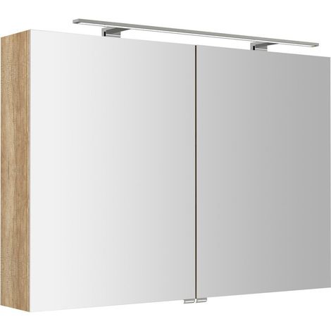 Armoire à miroir RIWA avec. Luminaire LED, 101x70x17cm, chêne Alabama (1/2)